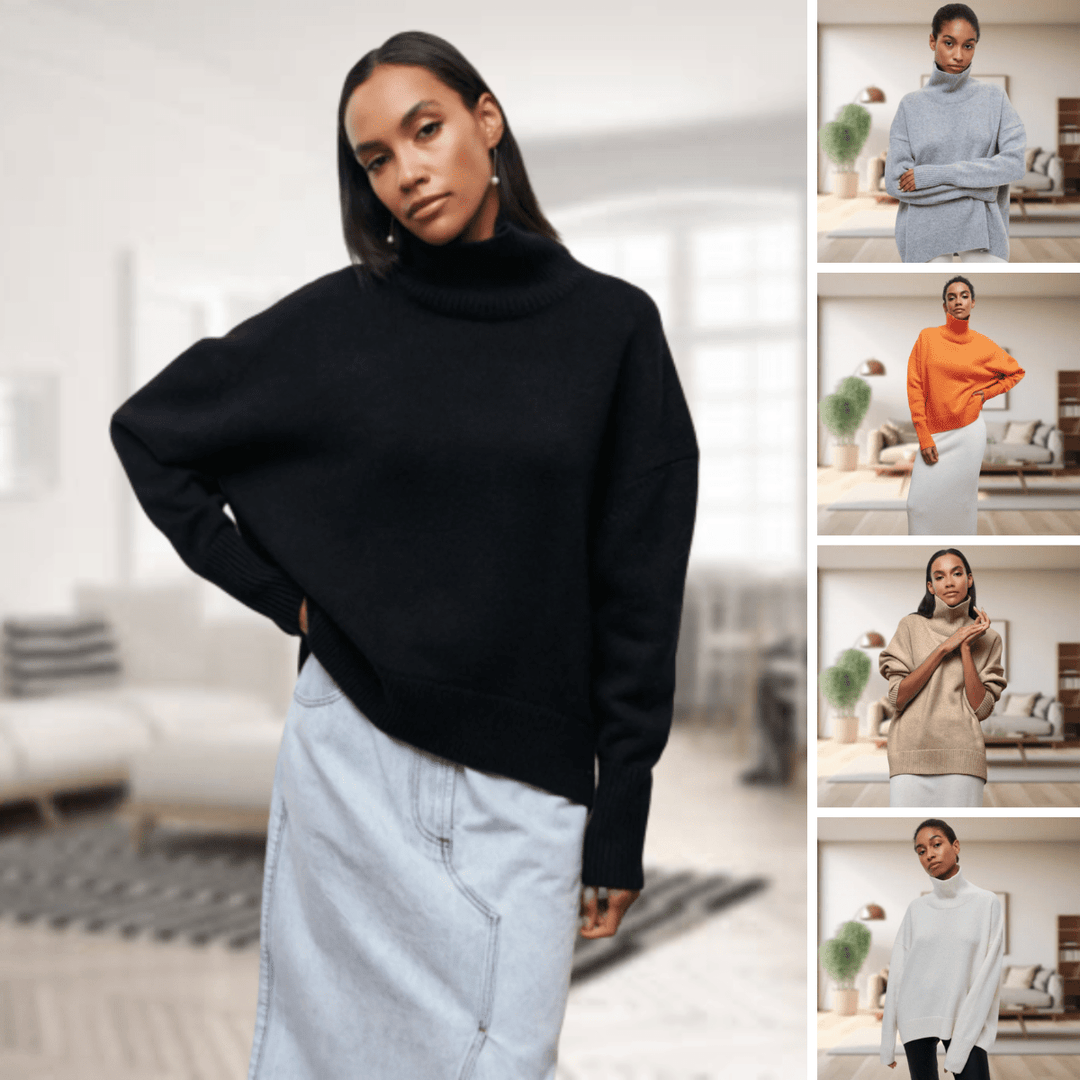 Womens Turtleneck Sweater Wool Blend Cozy Fit
