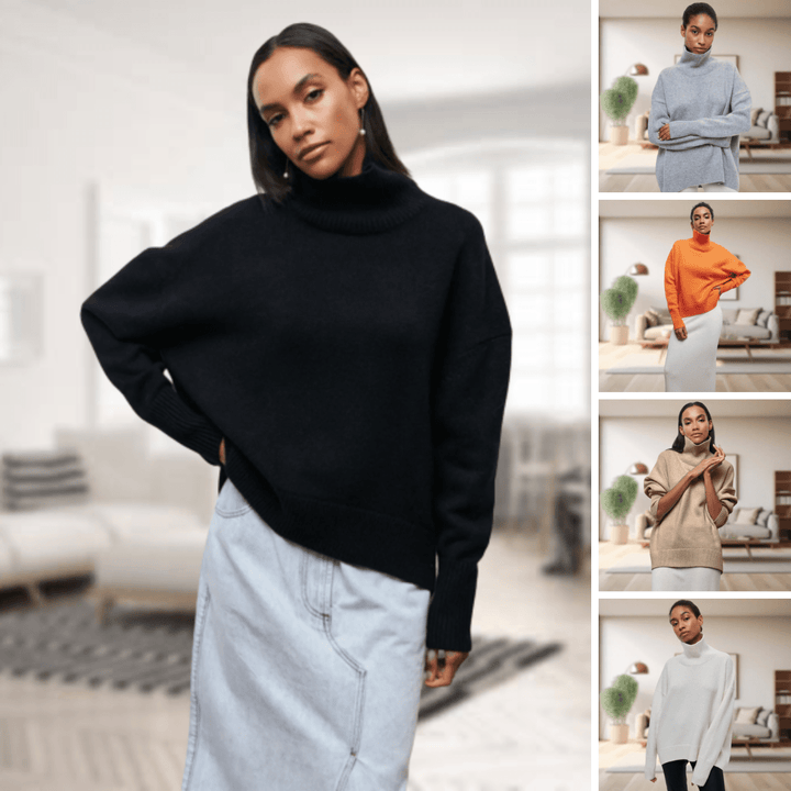 Womens Turtleneck Sweater Wool Blend Cozy Fit