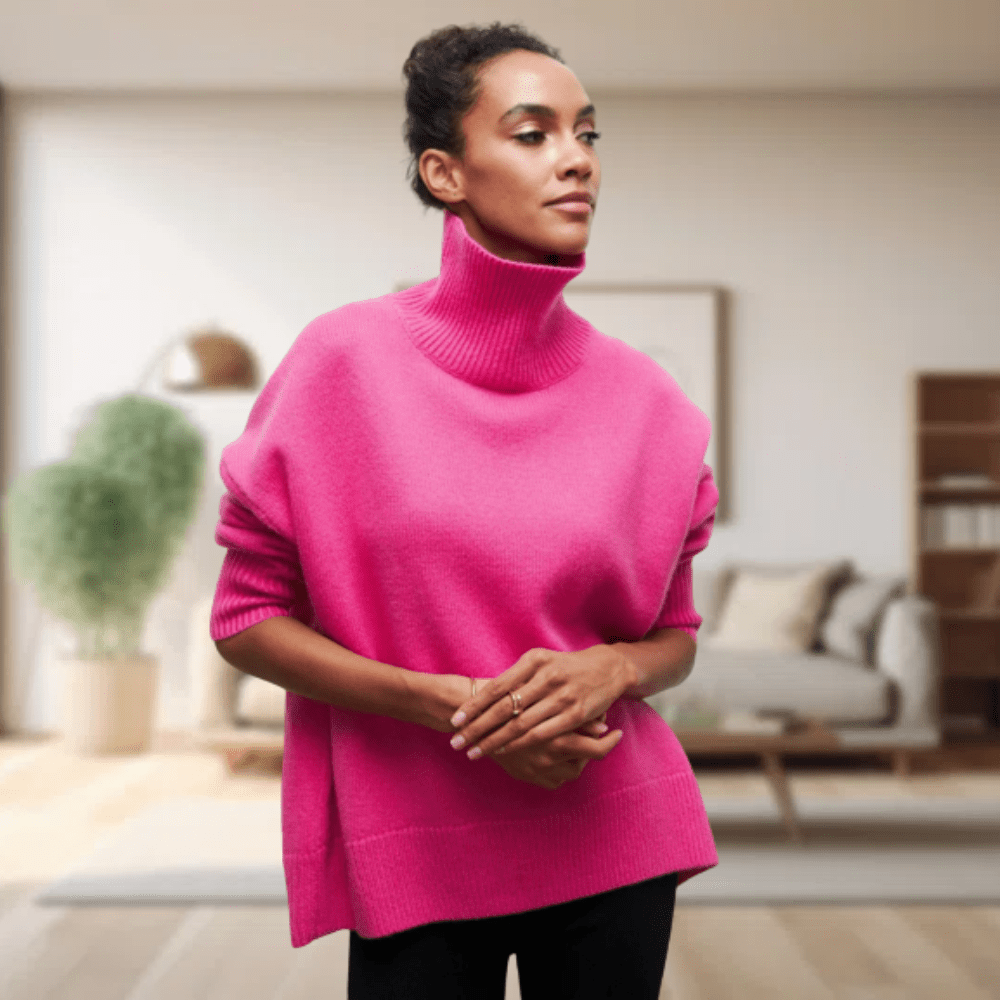 Womens Turtleneck Sweater Wool Blend Cozy Fit