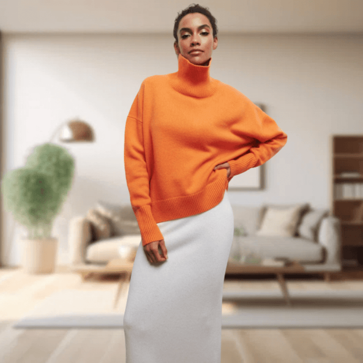 Womens Turtleneck Sweater Wool Blend Cozy Fit