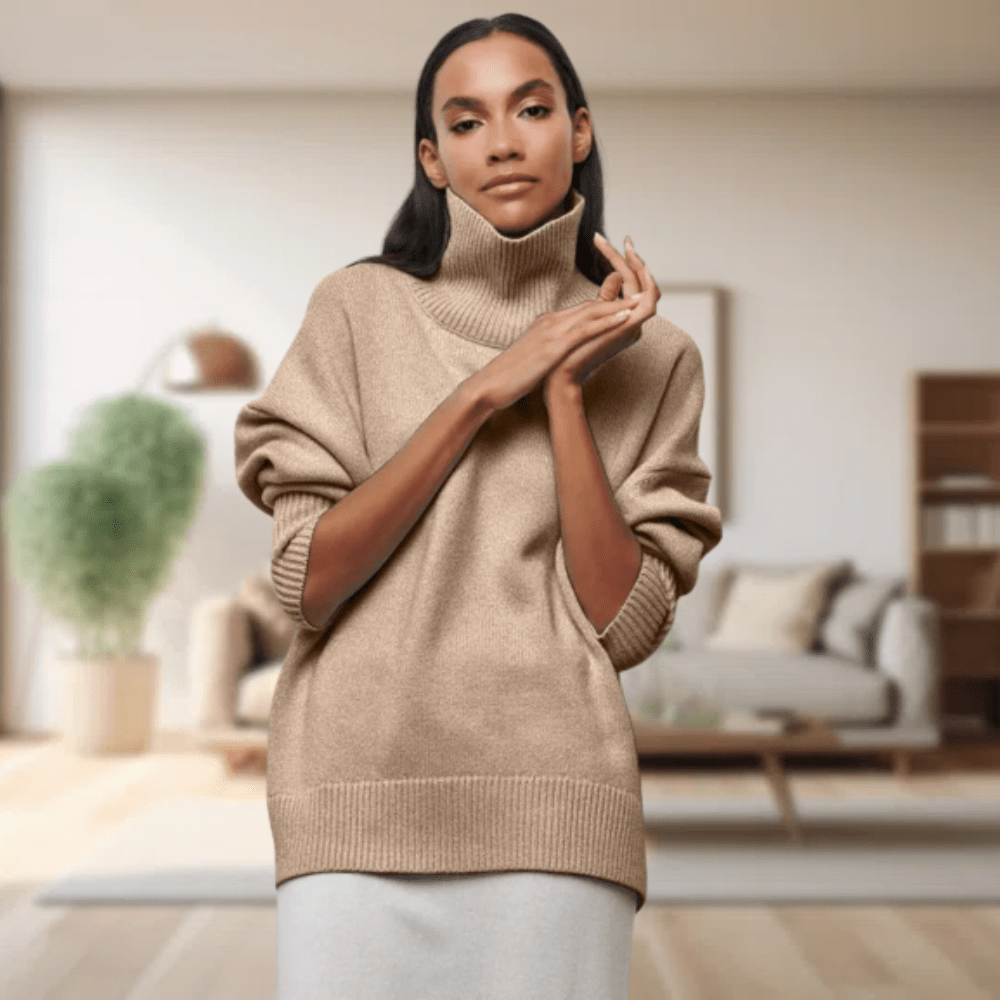 Womens Turtleneck Sweater Wool Blend Cozy Fit