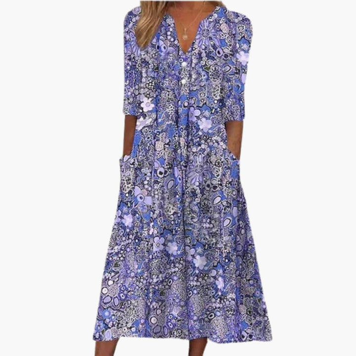 Womens Maxi Dress Floral Boho V-Neck - BritishMode