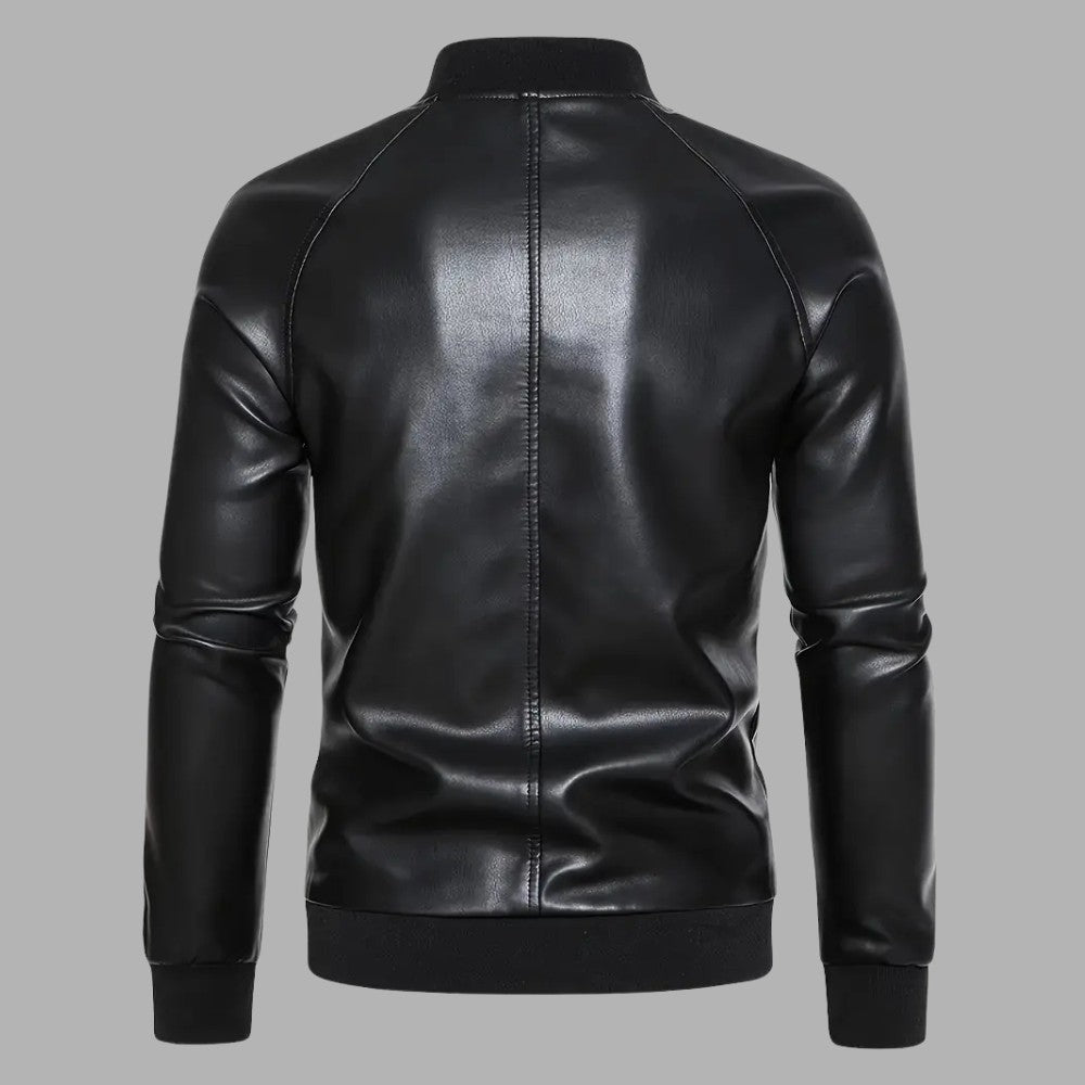 Mens Leather Jacket Casual Baseball Collar