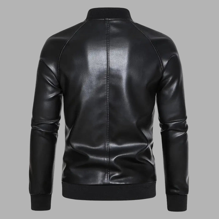 Mens Leather Jacket Casual Baseball Collar