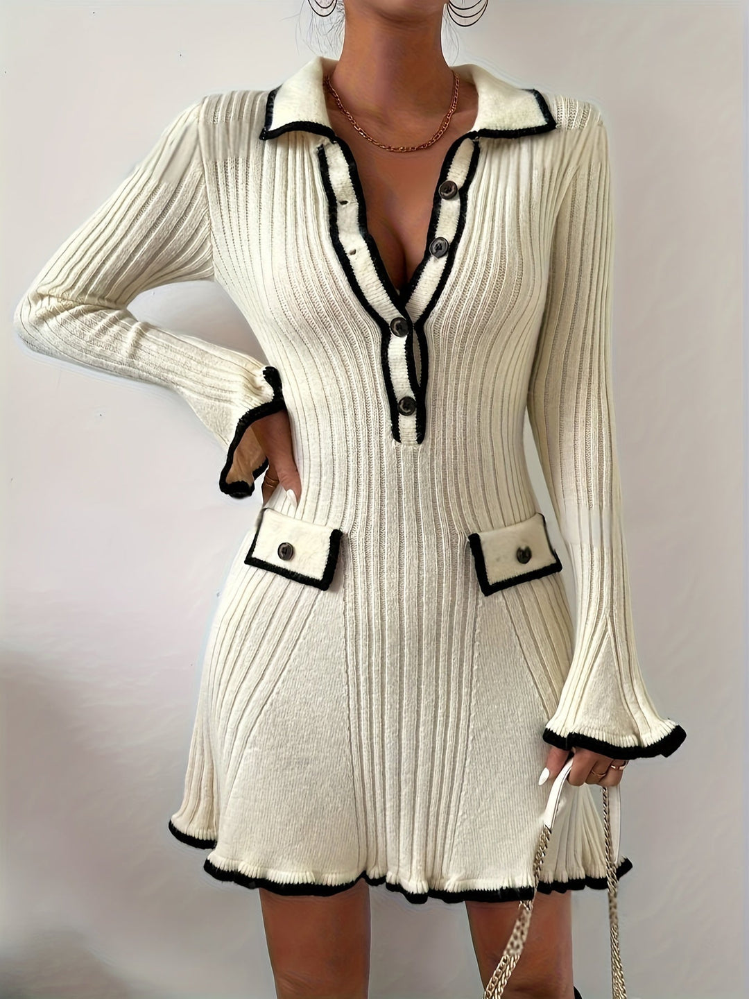 Womens Sweater Dress Crew Neck A-Line Sleeve - BritishMode