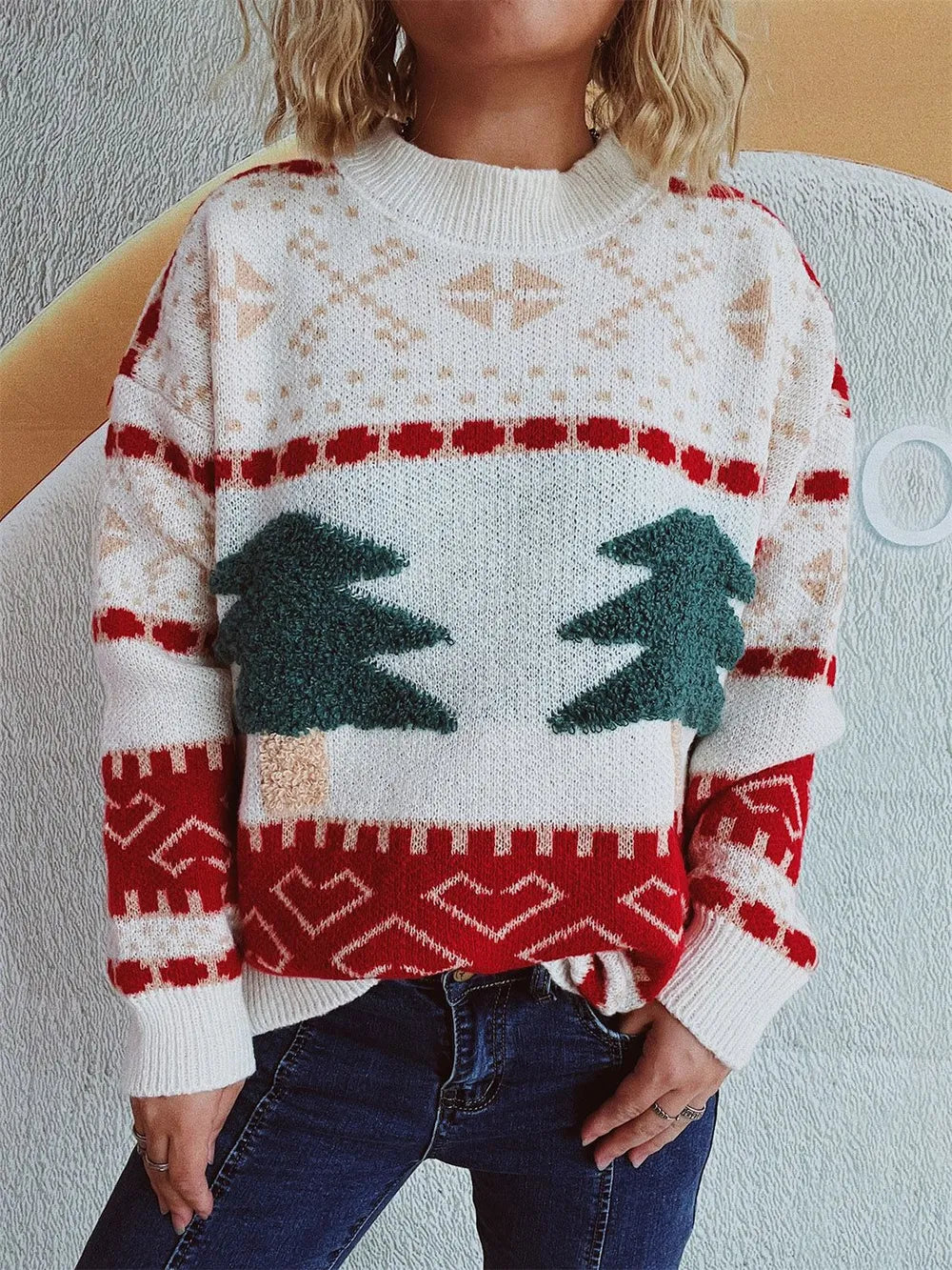 Womens Crew Neck Sweater Cozy Knit Winter Fit