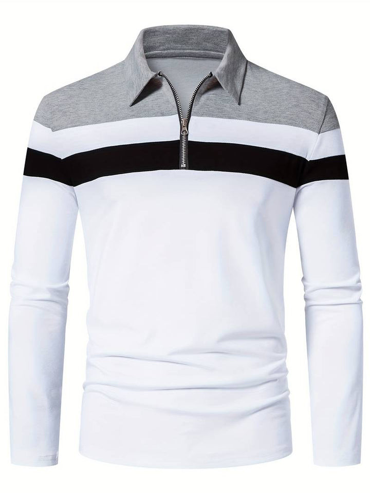 Mens Long Sleeve Polo Shirt Zip-Up Collar