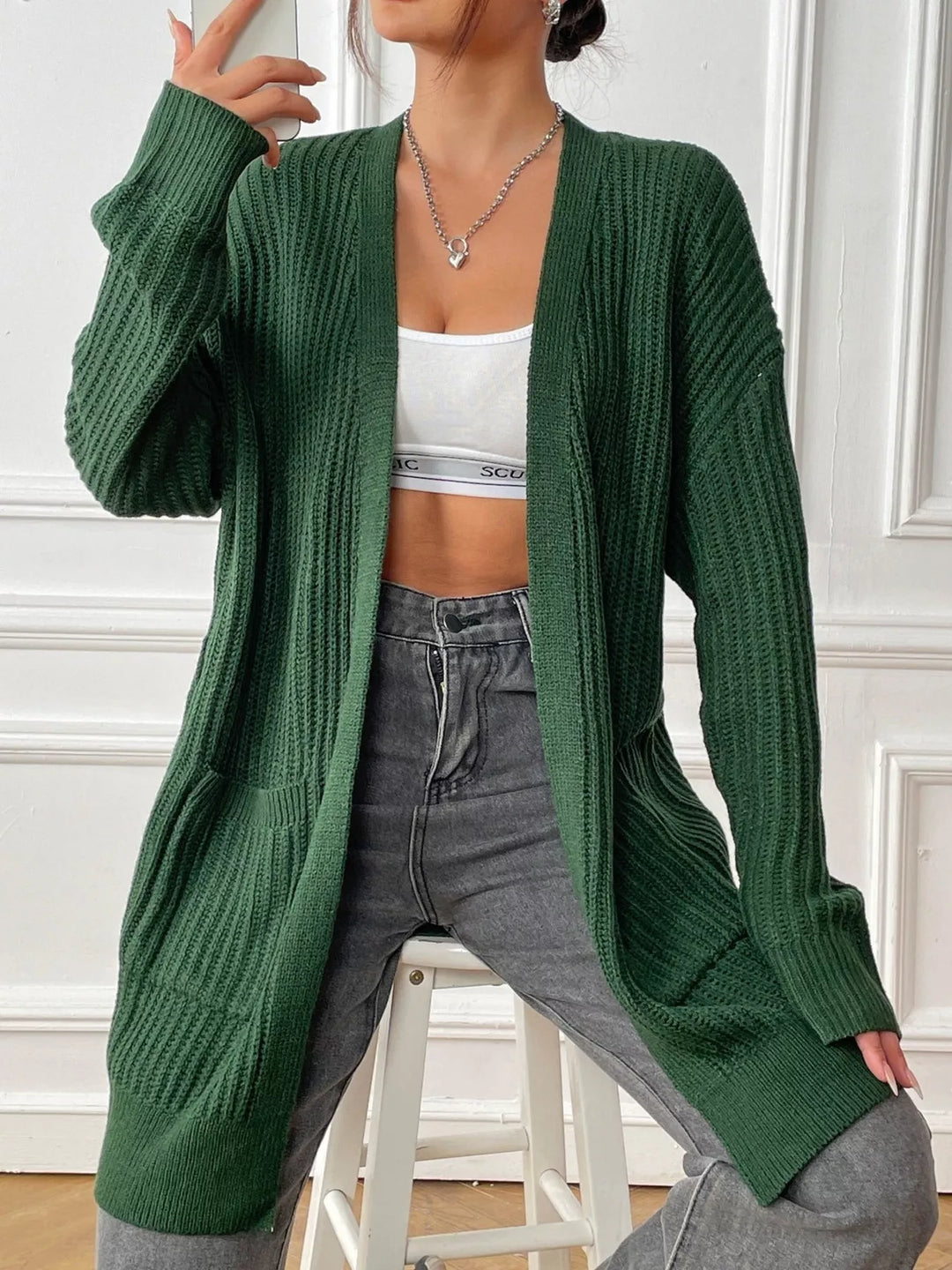 Womens Open Front Sweater Cardigan Cozy Relaxed Fit - BritishMode