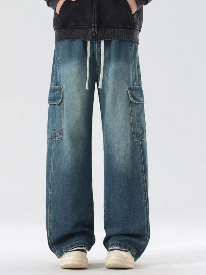 Mens Cargo Pants Relaxed Fit Elastic Waistband