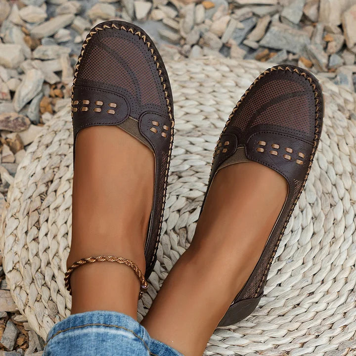 Womens Slip-On Loafers Perforated Cushioned Flat