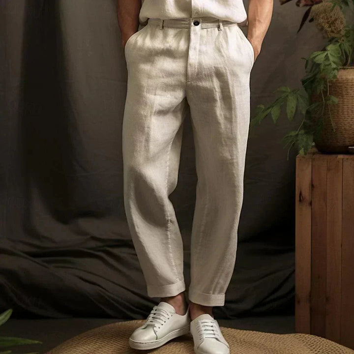 Mens Classic Linen Pants Comfortable Fit