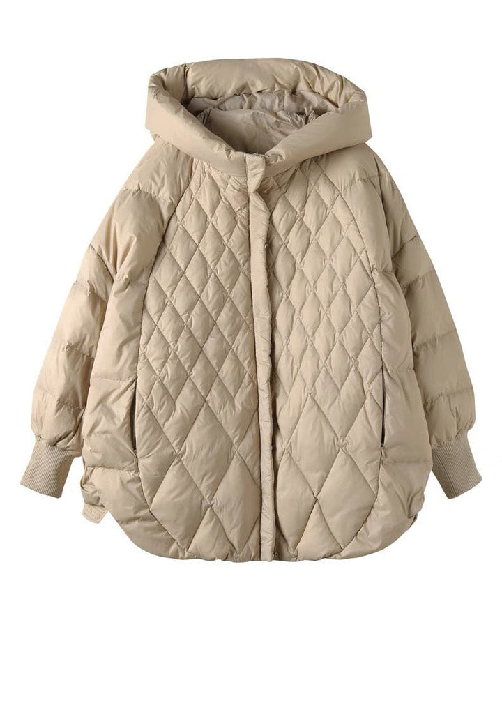 Womens Down Jacket with Hood and Zipper Closure