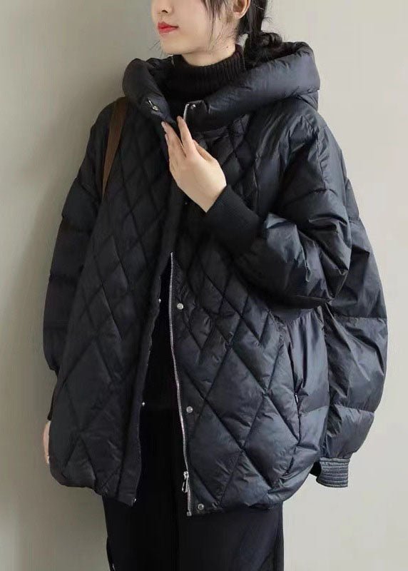 Womens Down Jacket with Hood and Zipper Closure