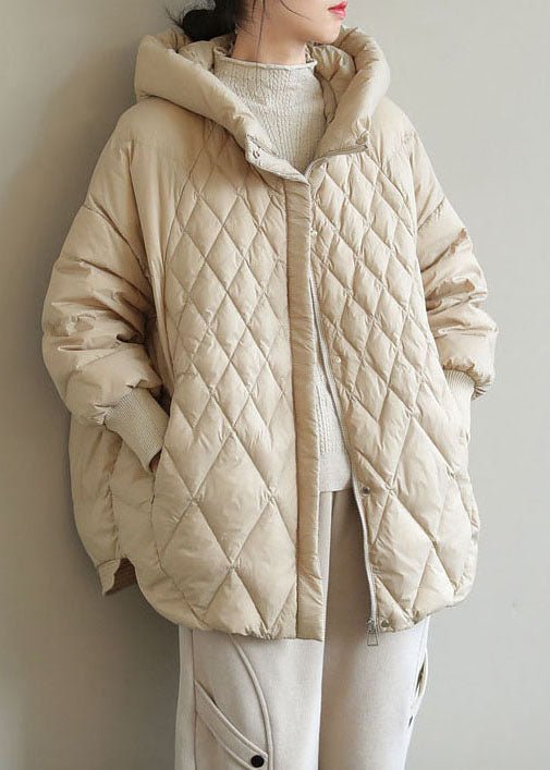 Womens Down Jacket with Hood and Zipper Closure
