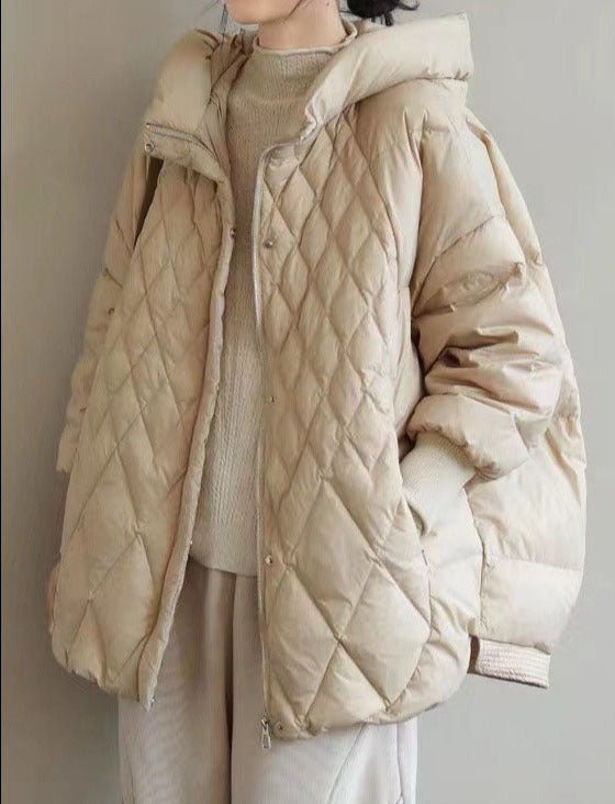 Womens Down Jacket with Hood and Zipper Closure - BritishMode