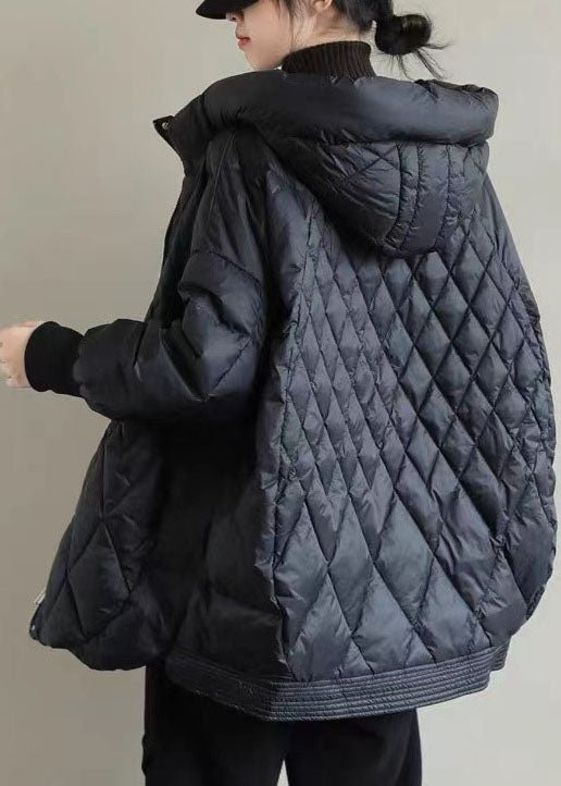 Womens Down Jacket with Hood and Zipper Closure