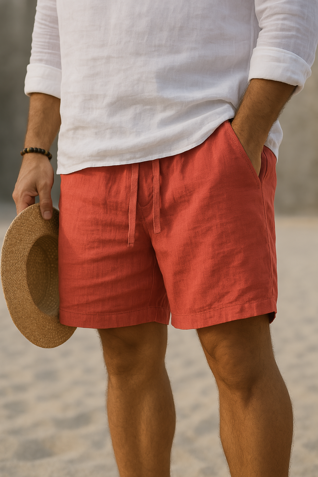 Mens Cotton Linen Shorts Comfortable Fit