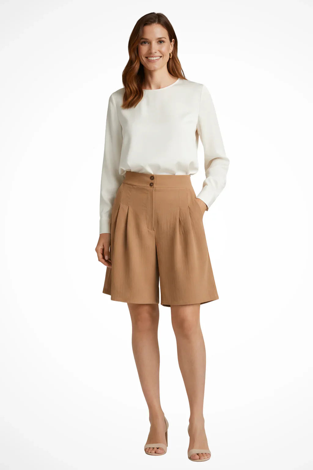 Womens Tailored Bermuda Shorts High Waist Pleated - BritishMode