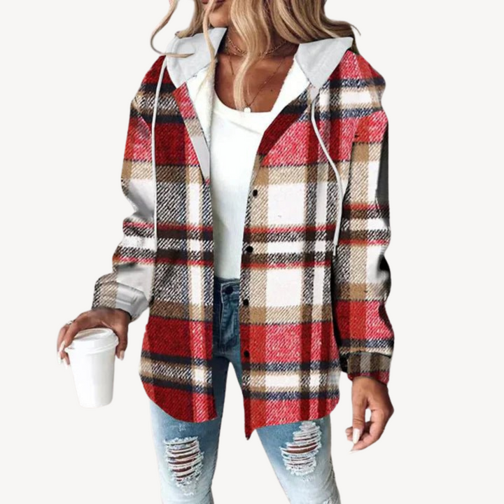 Unisex Hooded Shirt Jacket Plaid Pattern
