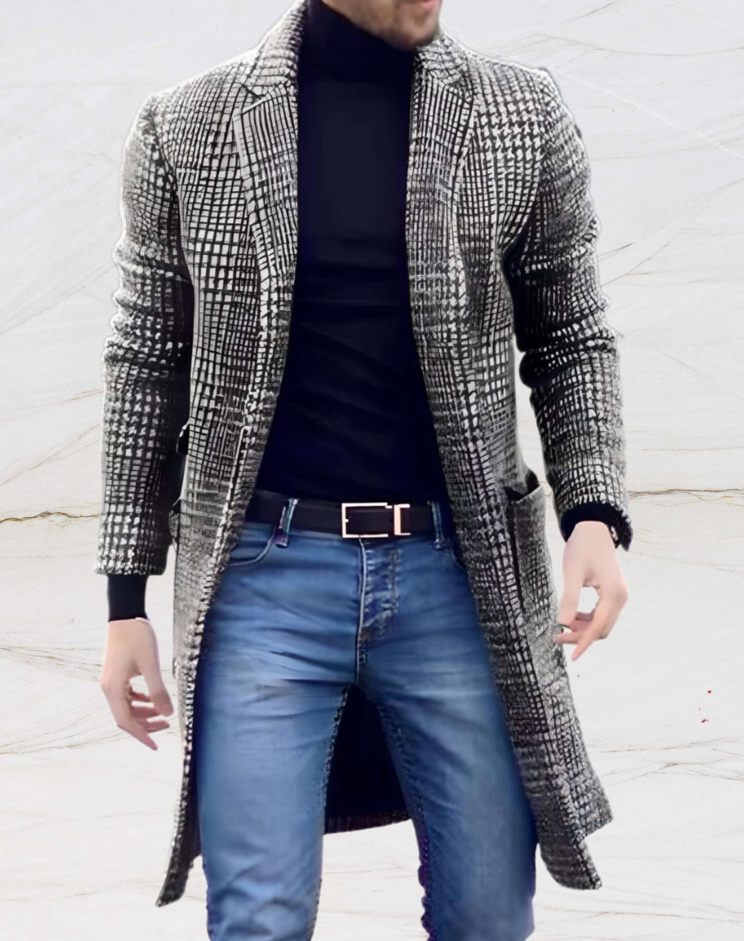 Mens Winter Coat Checkered Pattern Classic Fit - BritishMode
