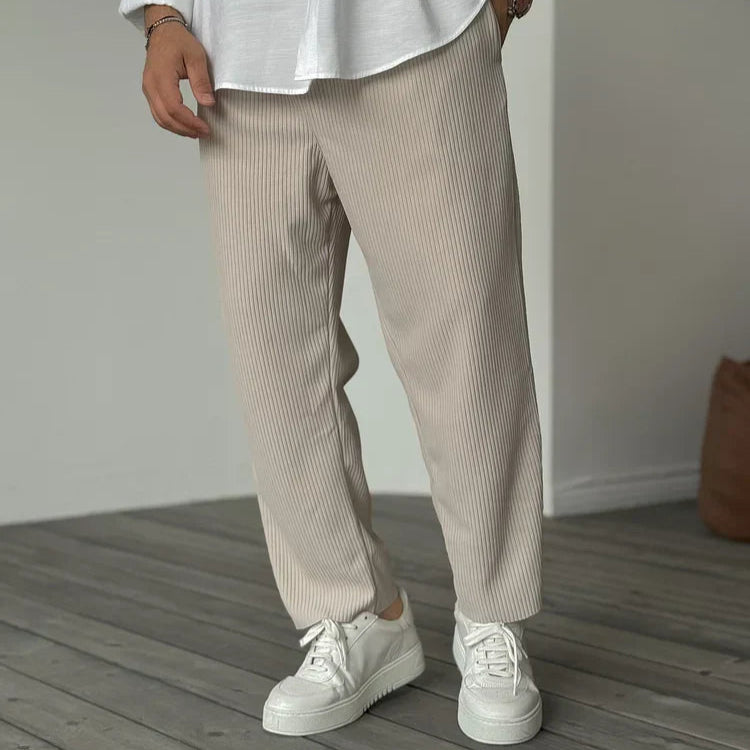 Mens Casual Trousers Pinstripe Drawstring Waist Relaxed Fit
