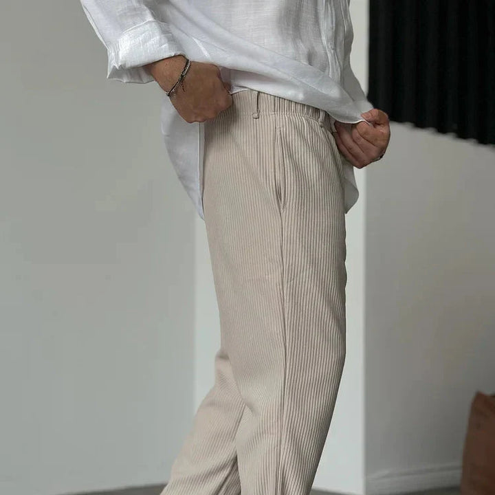 Mens Casual Trousers Pinstripe Drawstring Waist Relaxed Fit