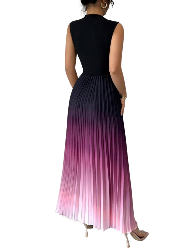 Womens Maxi Dress Pleated Mock Neck Evening Style