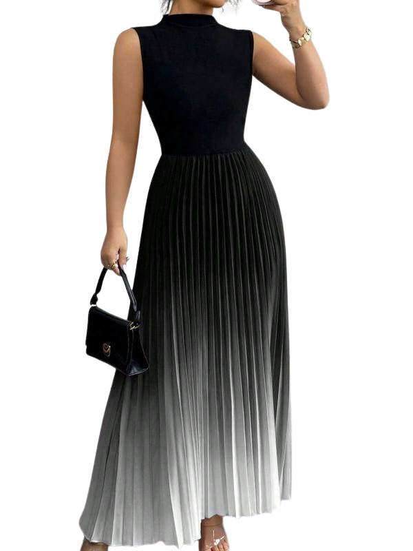 Womens Maxi Dress Pleated Mock Neck Evening Style