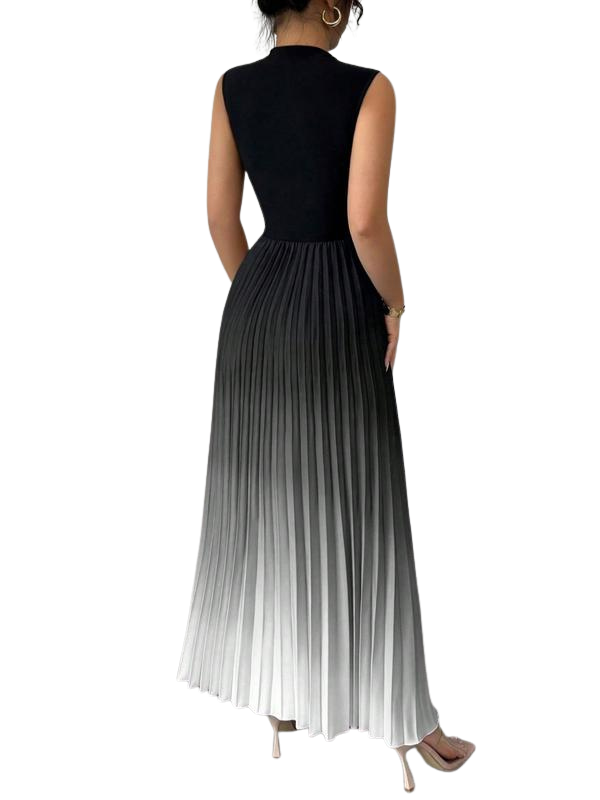 Womens Maxi Dress Pleated Mock Neck Evening Style