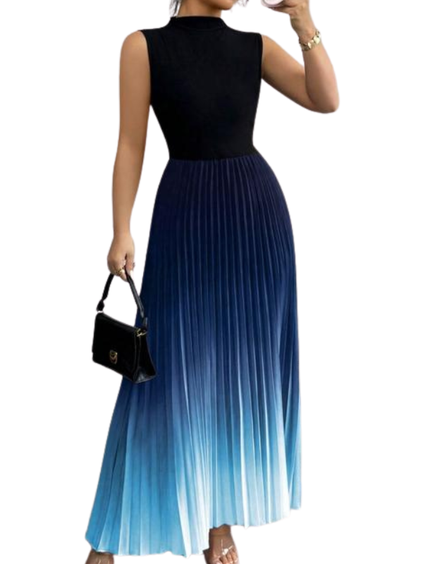 Womens Maxi Dress Pleated Mock Neck Evening Style