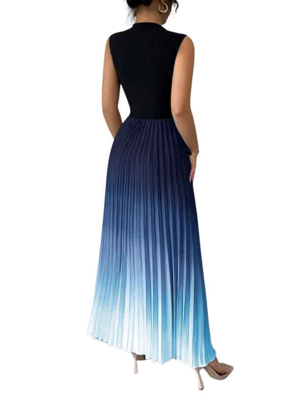 Womens Maxi Dress Pleated Mock Neck Evening Style