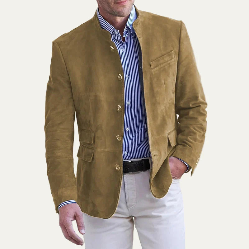 Mens Suede Jacket with Stand Collar Trachten Style - BritishMode
