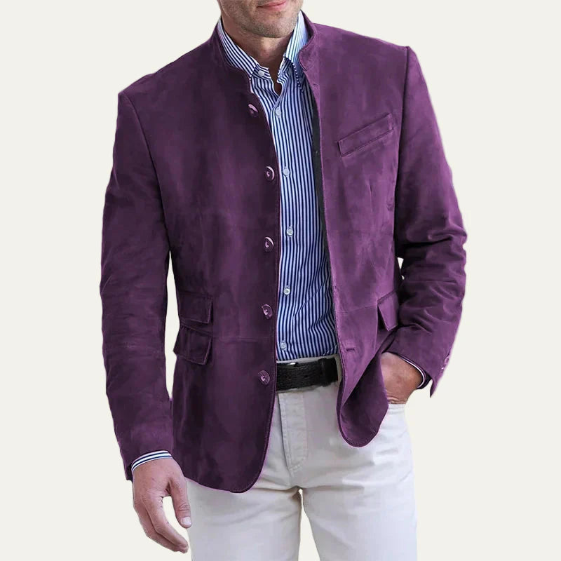Mens Suede Jacket with Stand Collar Trachten Style