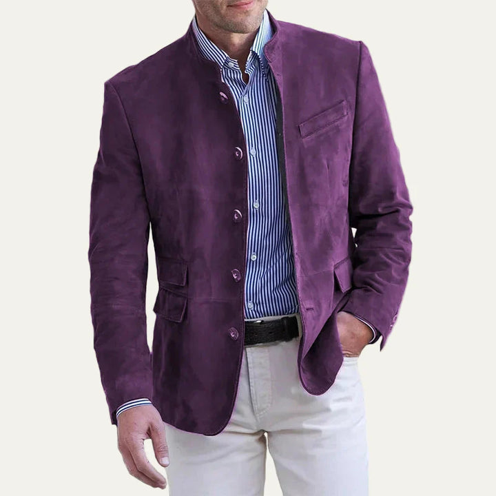 Mens Suede Jacket with Stand Collar Trachten Style