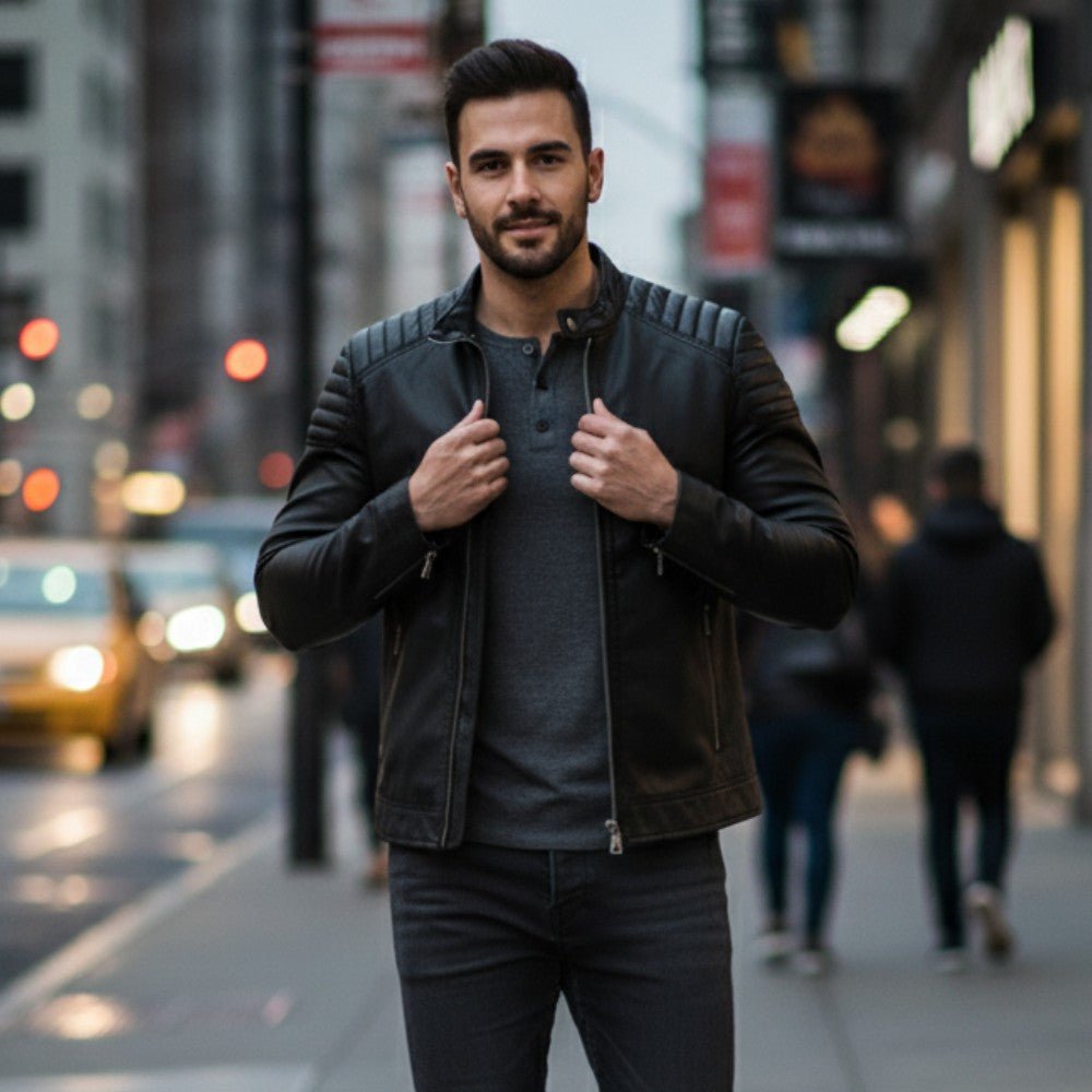 Mens Leather Jacket Tailored Fit Classic Style - BritishMode