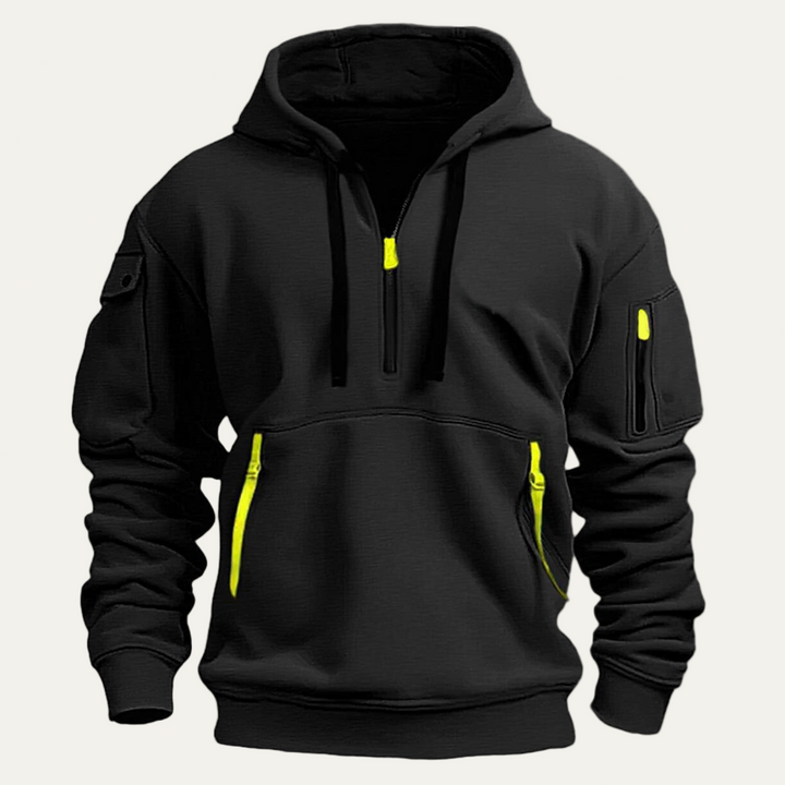 Mens Hooded Sweatshirt with Utility Pocket Partial Zip