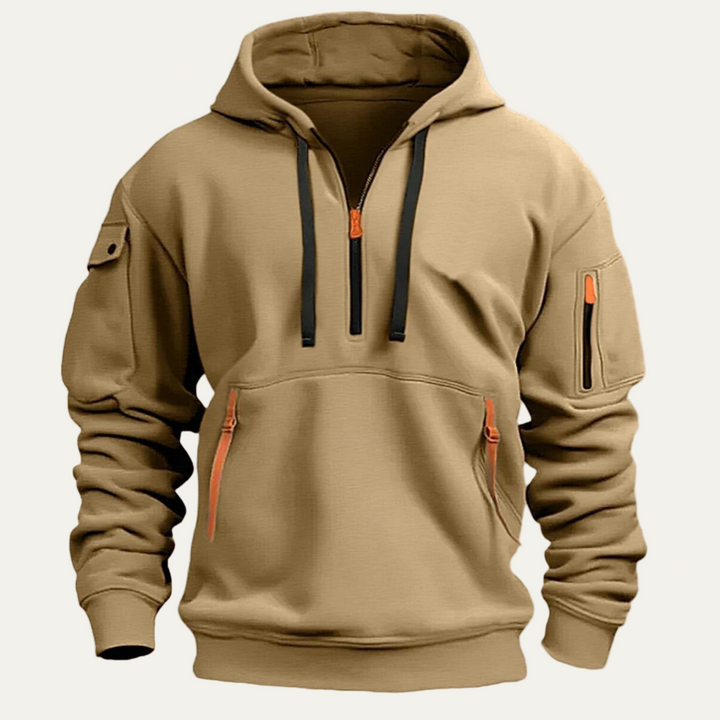 Mens Hooded Sweatshirt with Utility Pocket Partial Zip