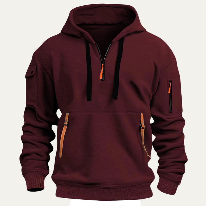 Mens Hooded Sweatshirt with Utility Pocket Partial Zip