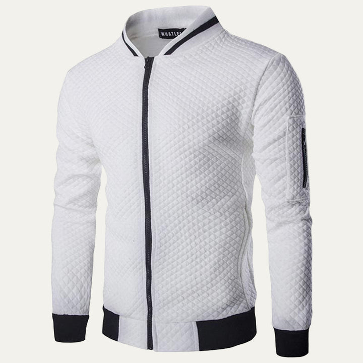 Mens Quilted Knit Cardigan Jacket Diamond Pattern Stand Collar - BritishMode