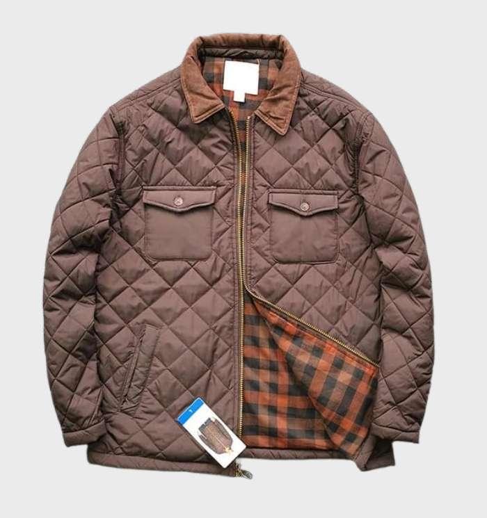 Mens Quilted Jacket with Corduroy Collar Regular Fit