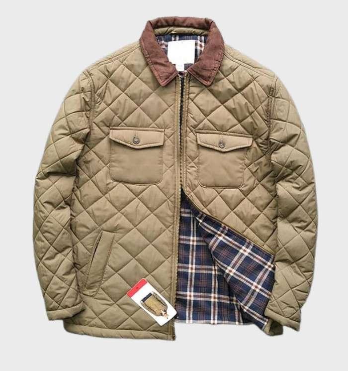 Mens Quilted Jacket with Corduroy Collar Regular Fit