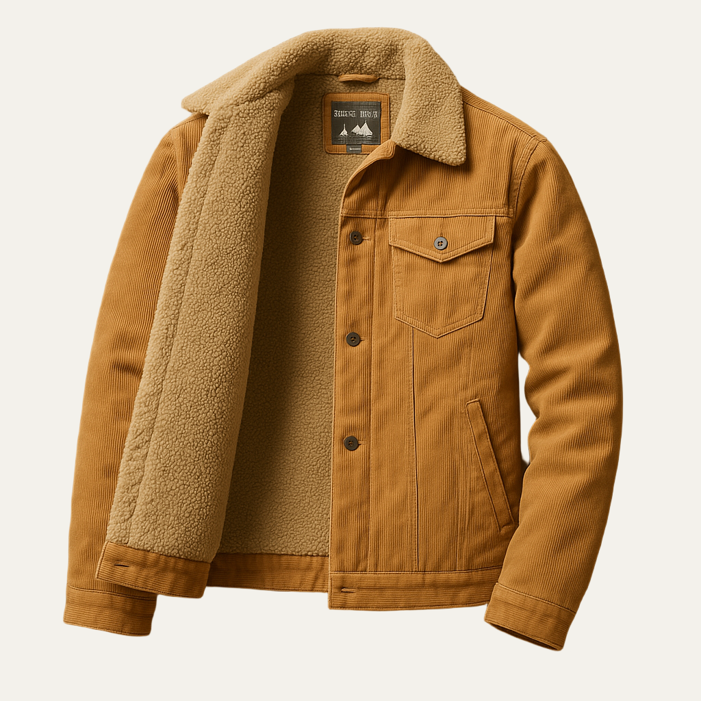 Mens Trucker Jacket Corduroy Sherpa Lined Modern Fit - BritishMode