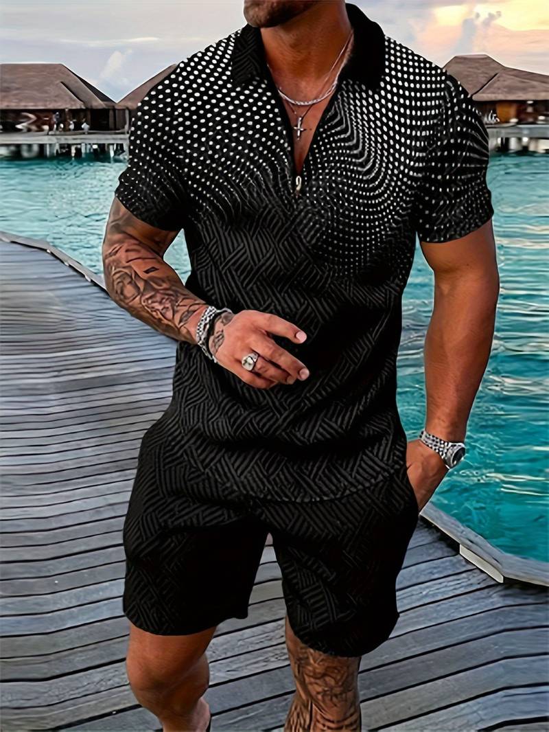 Mens T-Shirt and Shorts Set with Patterned Design - BritishMode