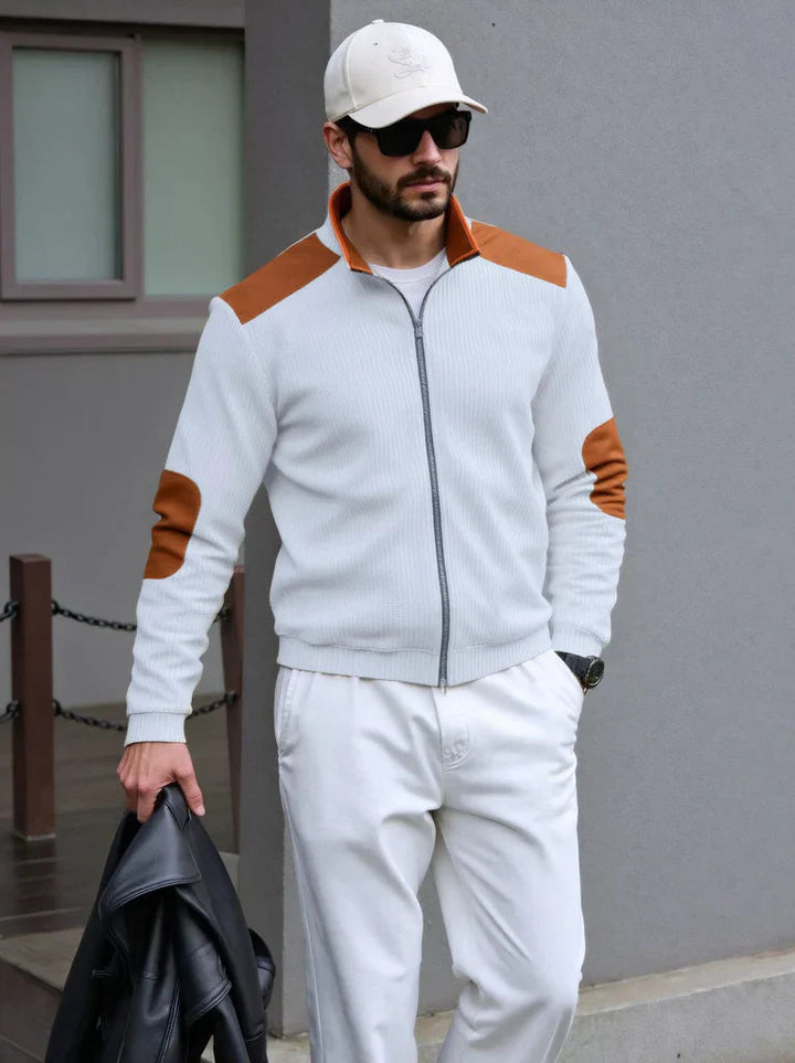 Mens Zip Cardigan with Shoulder Patches Regular Fit