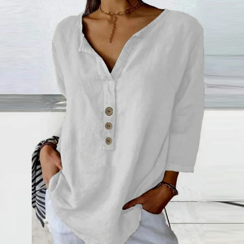 Womens Casual Blouse Cotton and Linen Relaxed Fit