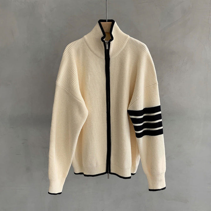 Mens Zip Sweater Striped Classic Fit