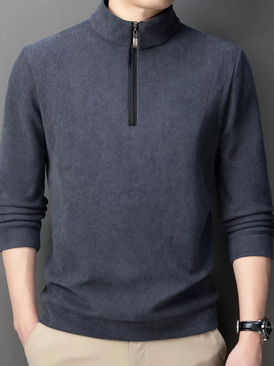 Mens Big and Tall Corduroy Zipper Sweatshirt Relaxed Fit