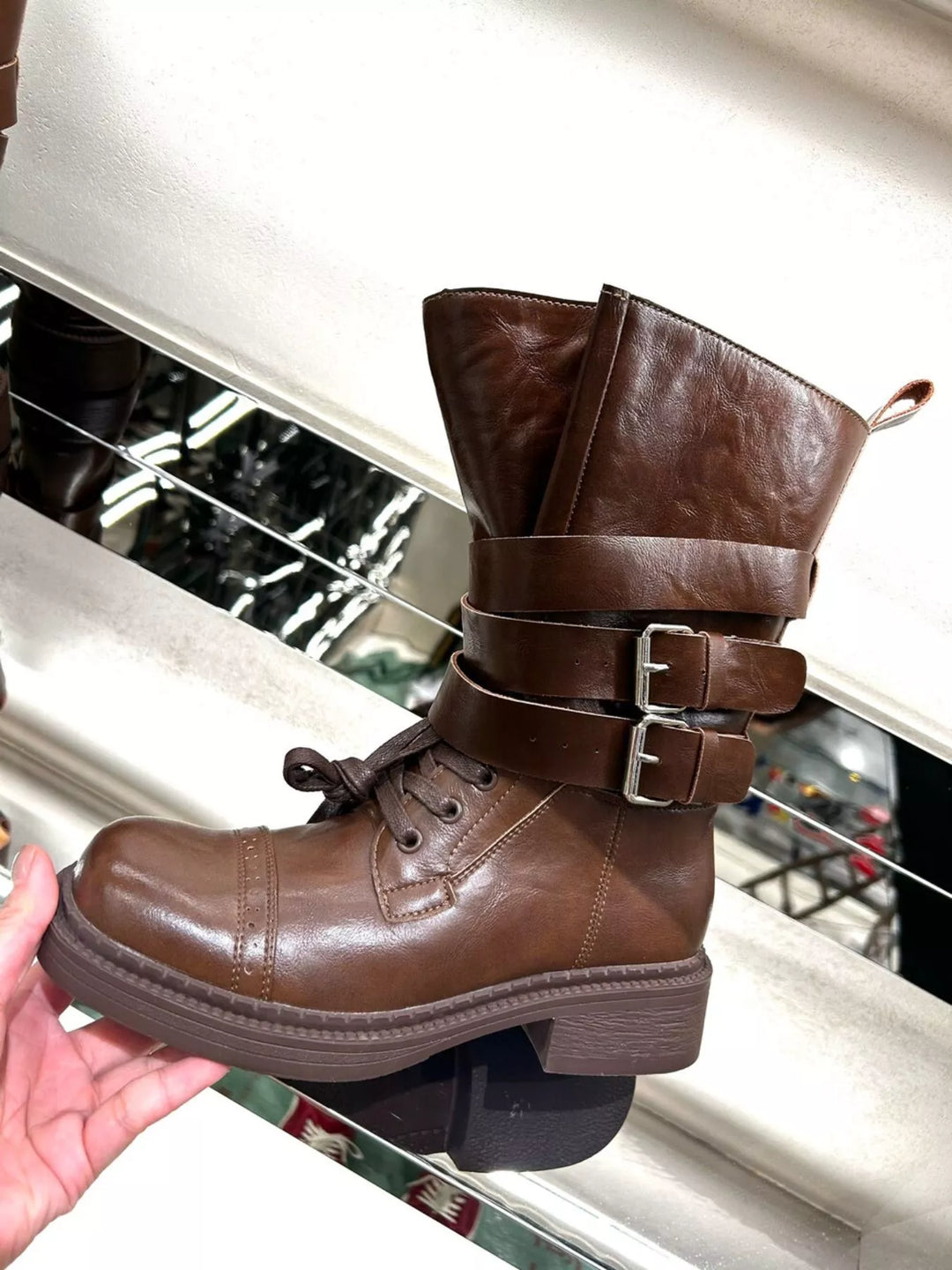 Womens Leather Ankle Boots Strap High Heel - BritishMode