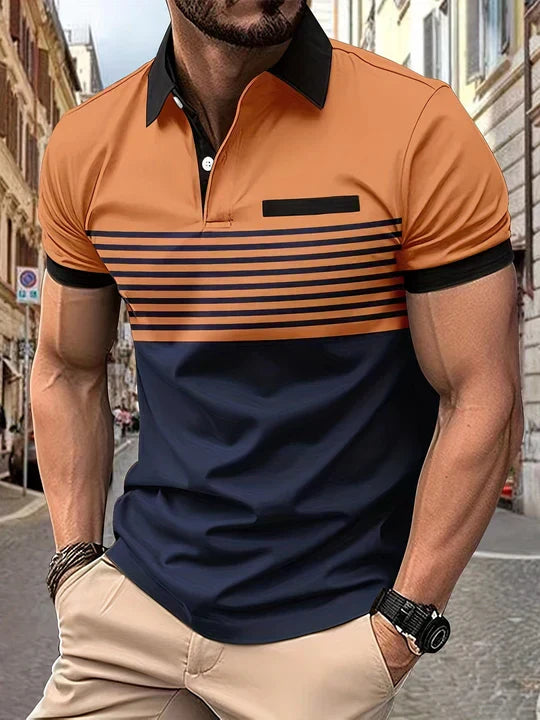 Mens Polo Shirt Cotton Stripe Summer Fit
