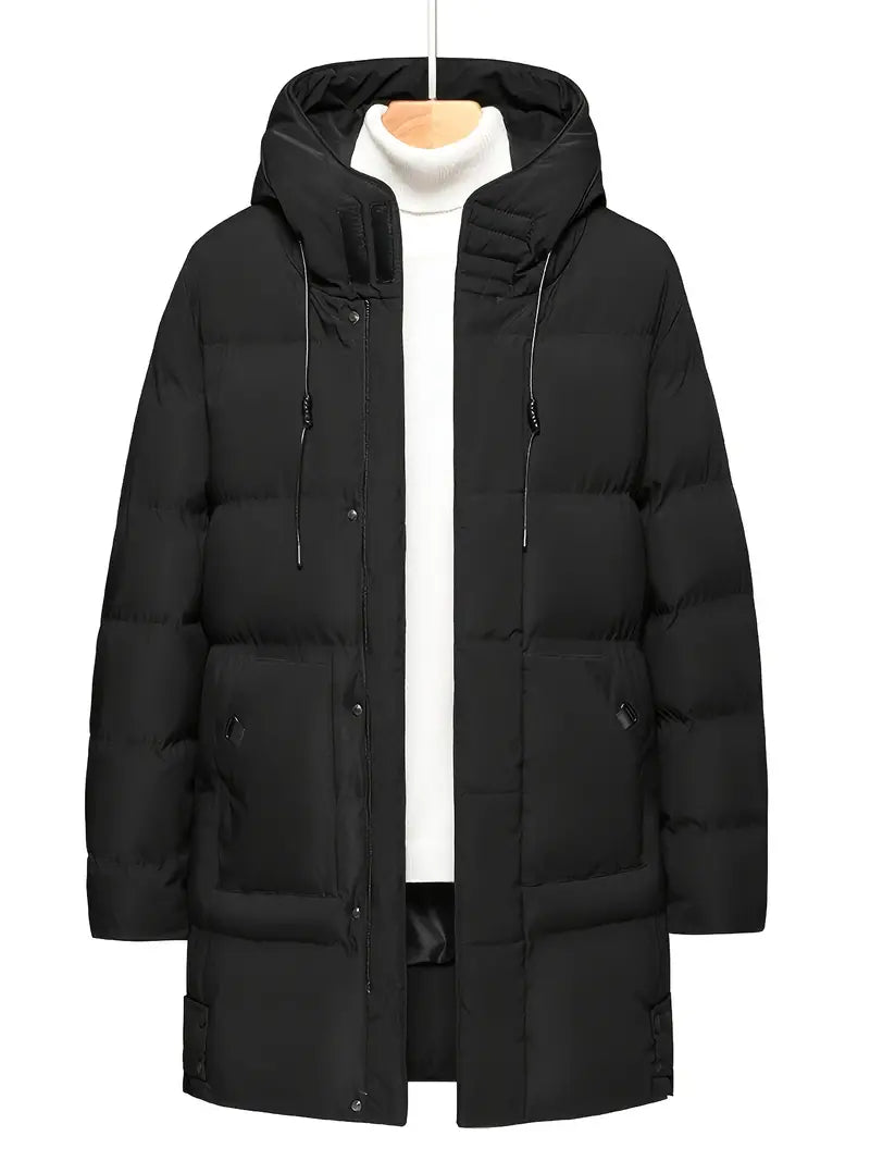 Mens Padded Winter Jacket with Hood and Zip Front